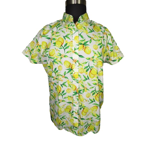 Woman Within Lemon Print Button Up Collared Top Plus Size 14-16 - Picture 8 of 13